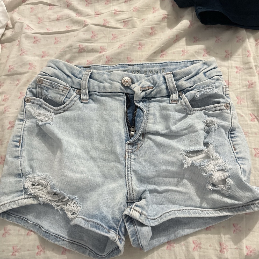American Eagle Outfitters Light Blue Distressed Jean Shorts
